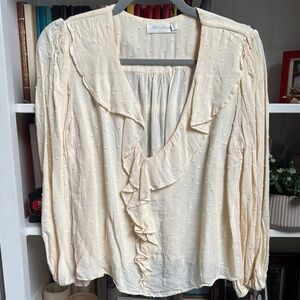 All in Favor Cream Ruffled 3/4 Sleeve Blouse